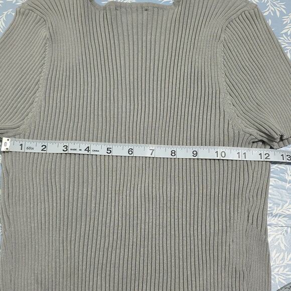 Womens Sz L Gray Silk Blend Y2K Fairy Grunge Ribbed Stretchy V-Neck Knit Top - Picture 7 of 9